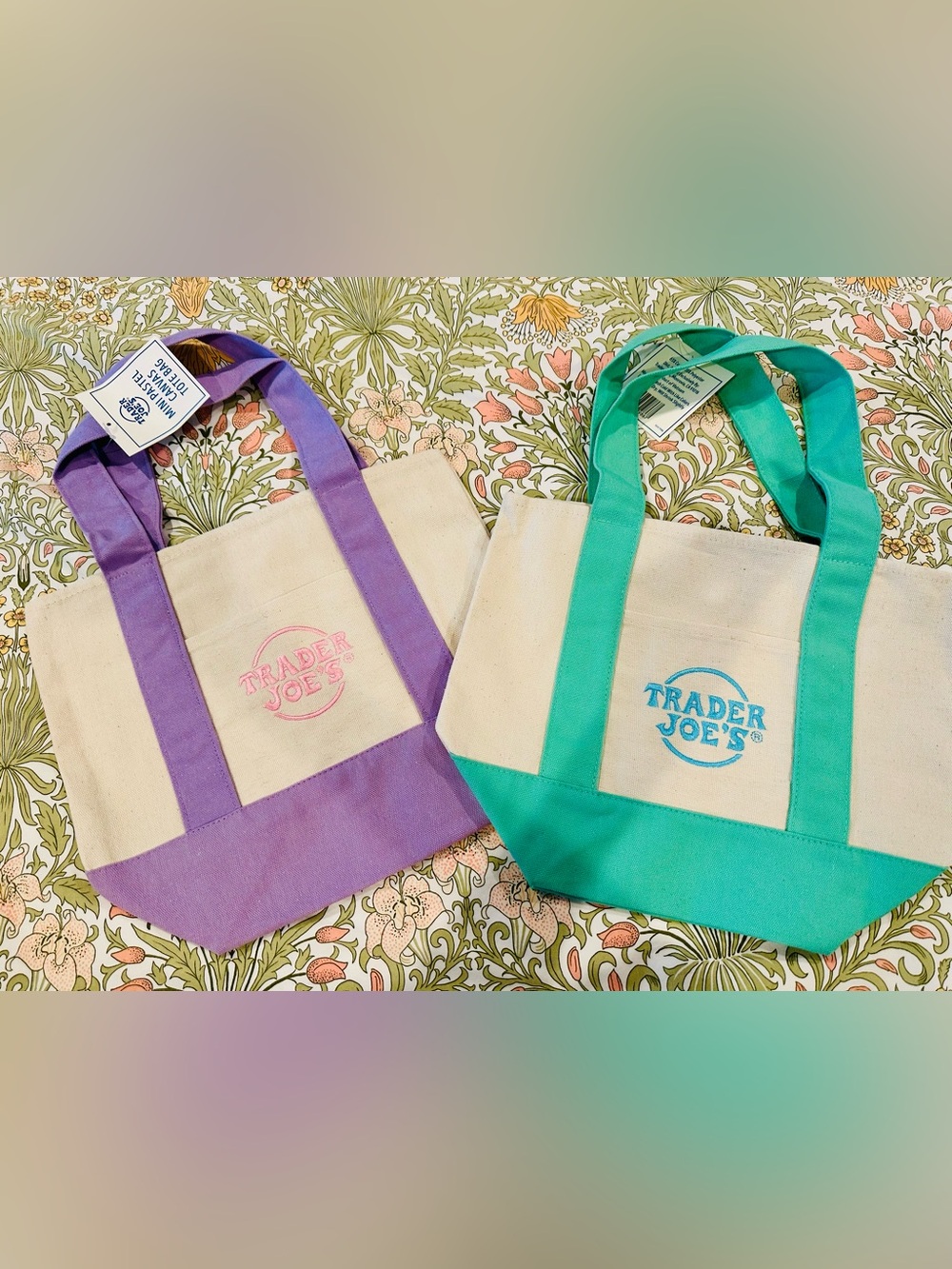 Trader Joe's Canvas Tote Bag - Purple or Teal Accent